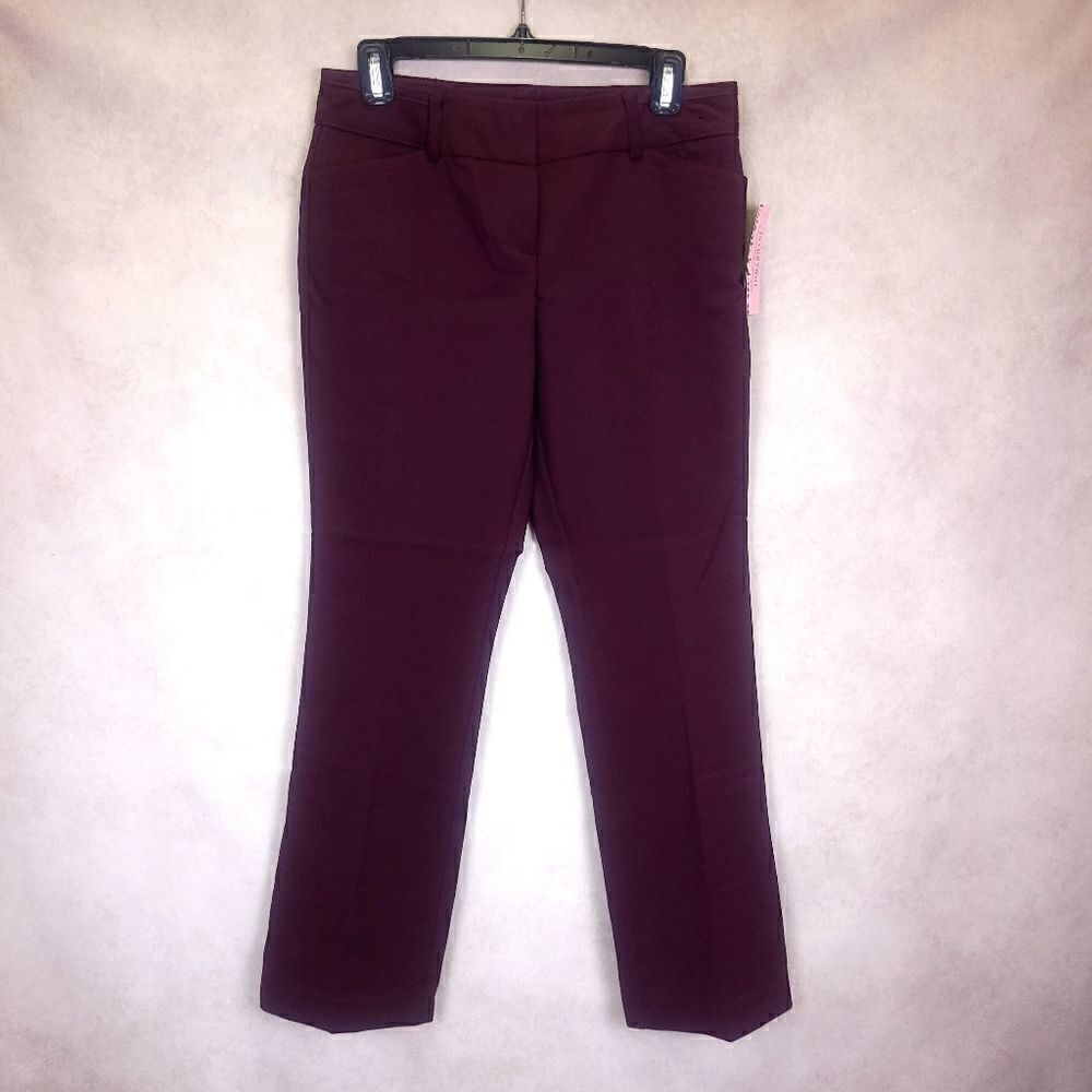 NY&C 7th Avenue Bordeaux Straight Leg Mid Rise Stretchy Pants Size 6P
